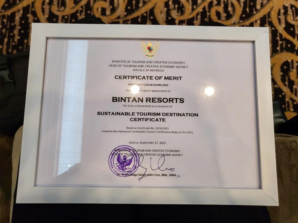 Bintan Resorts - Sustainable Award Certificate