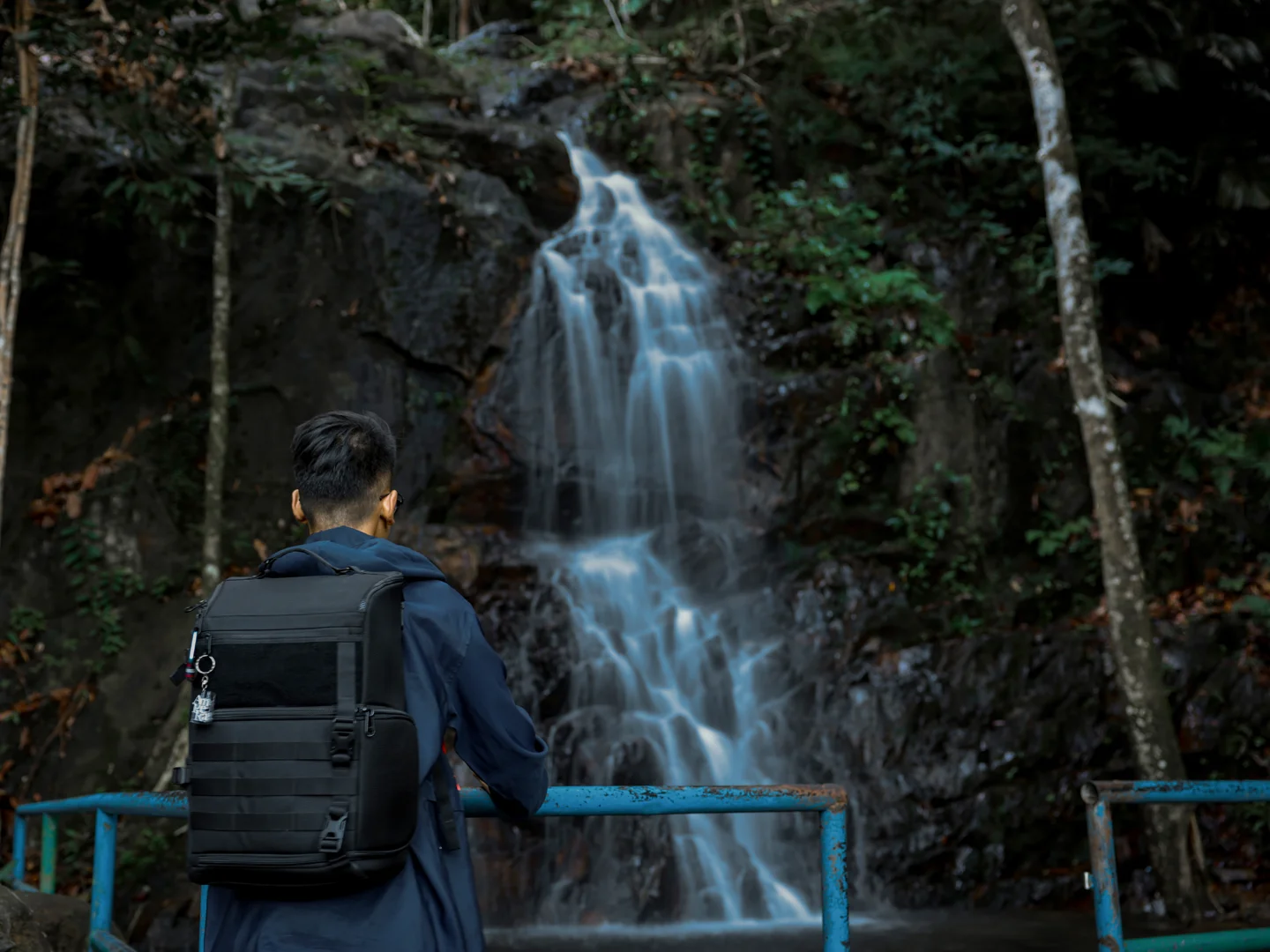 Mount bintan with person waterfall